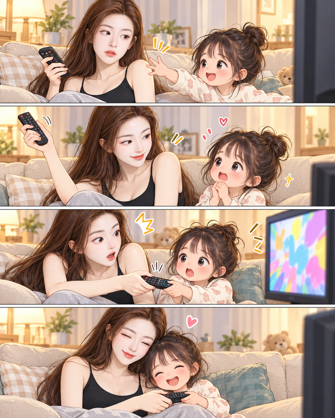 爆笑四格漫:Banbi与妈妈的遥控器大战 — AI image creation