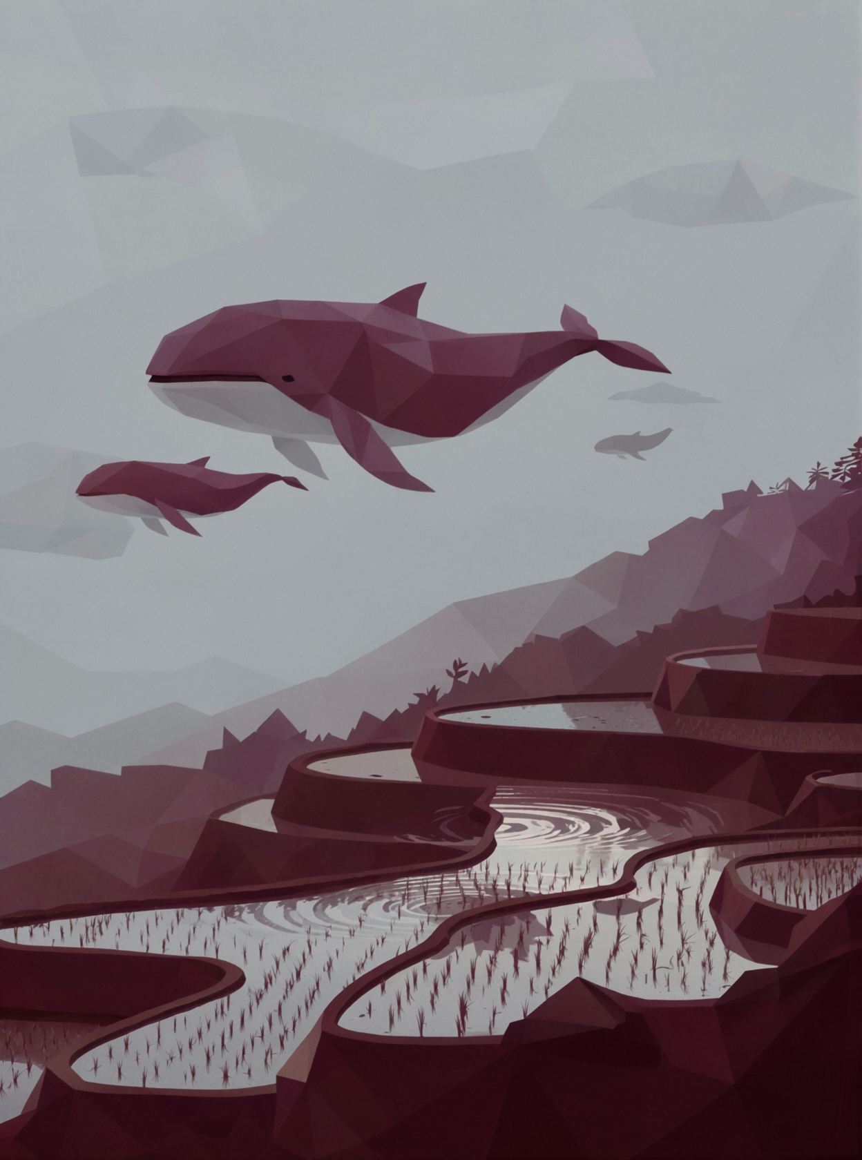 구름고래의 이동 · 로우 폴리