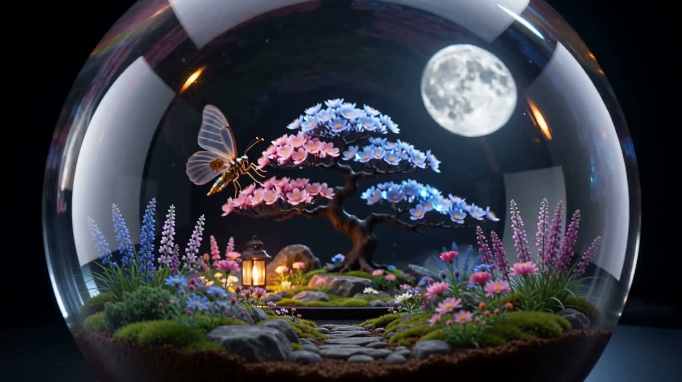 月雾中的蒸汽蝴蝶盆景 — AI video creation