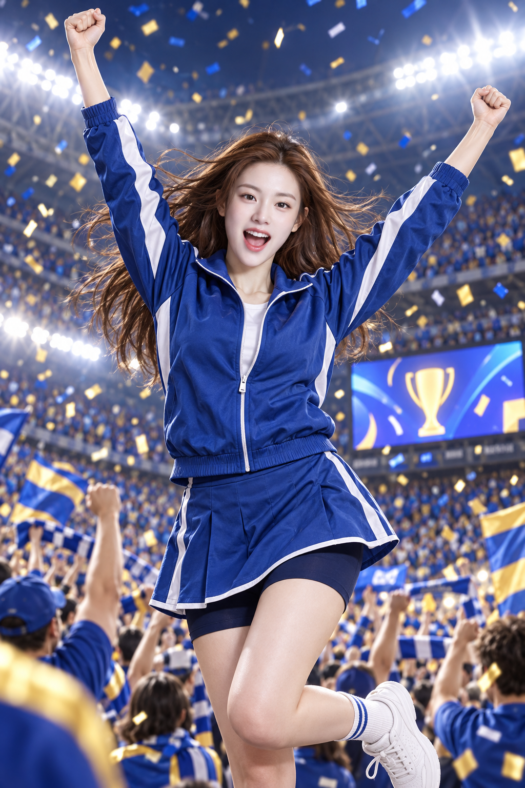 虚构国际足球决赛成年女性支持者胜利海报 — AI image creation