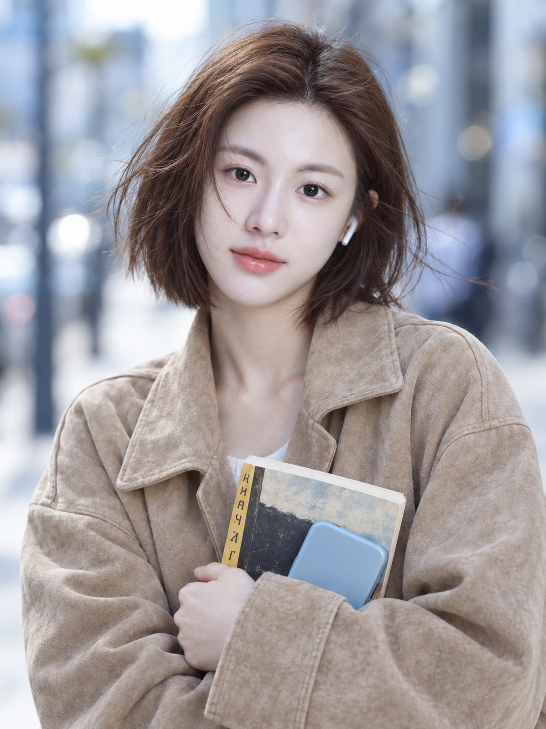 柔和日光下的都市文艺成年女性短发肖像 — AI image creation