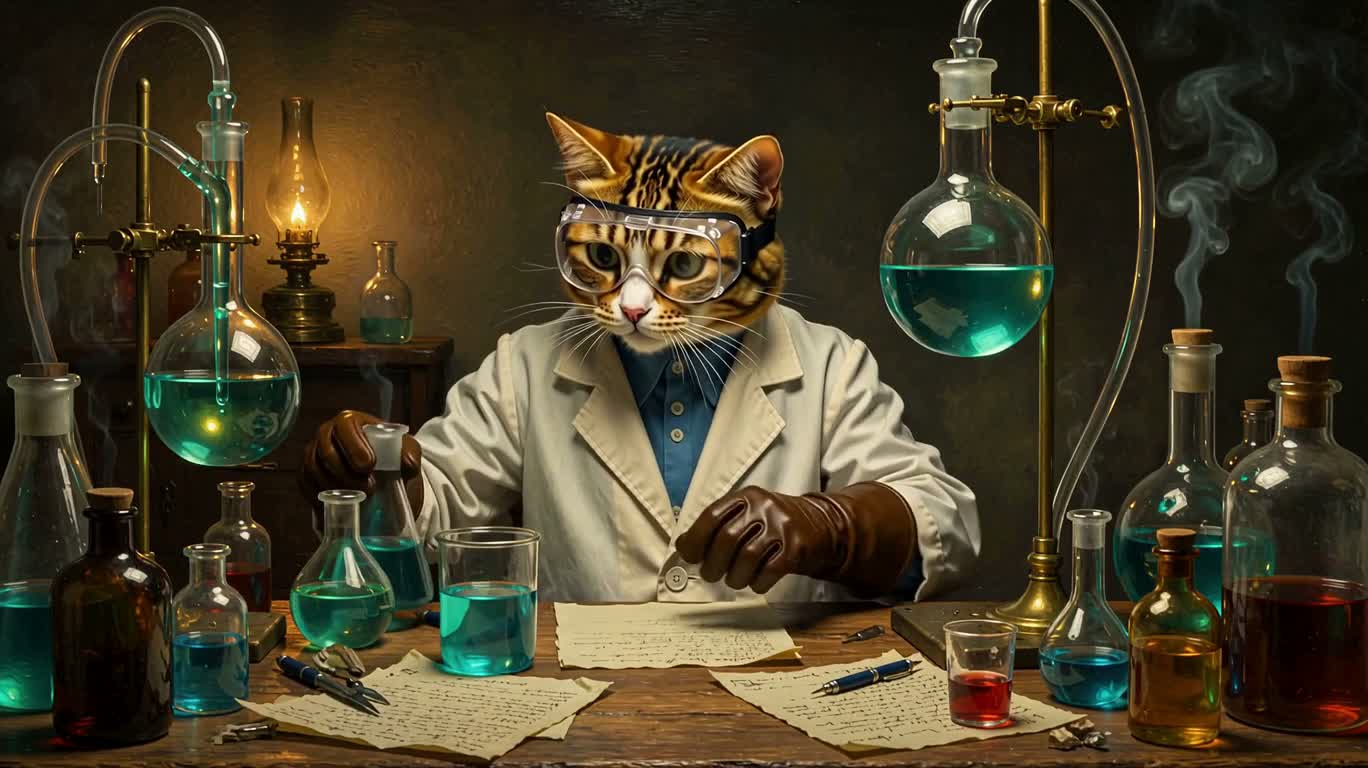 星光の実験室の猫科学者 — AI video creation