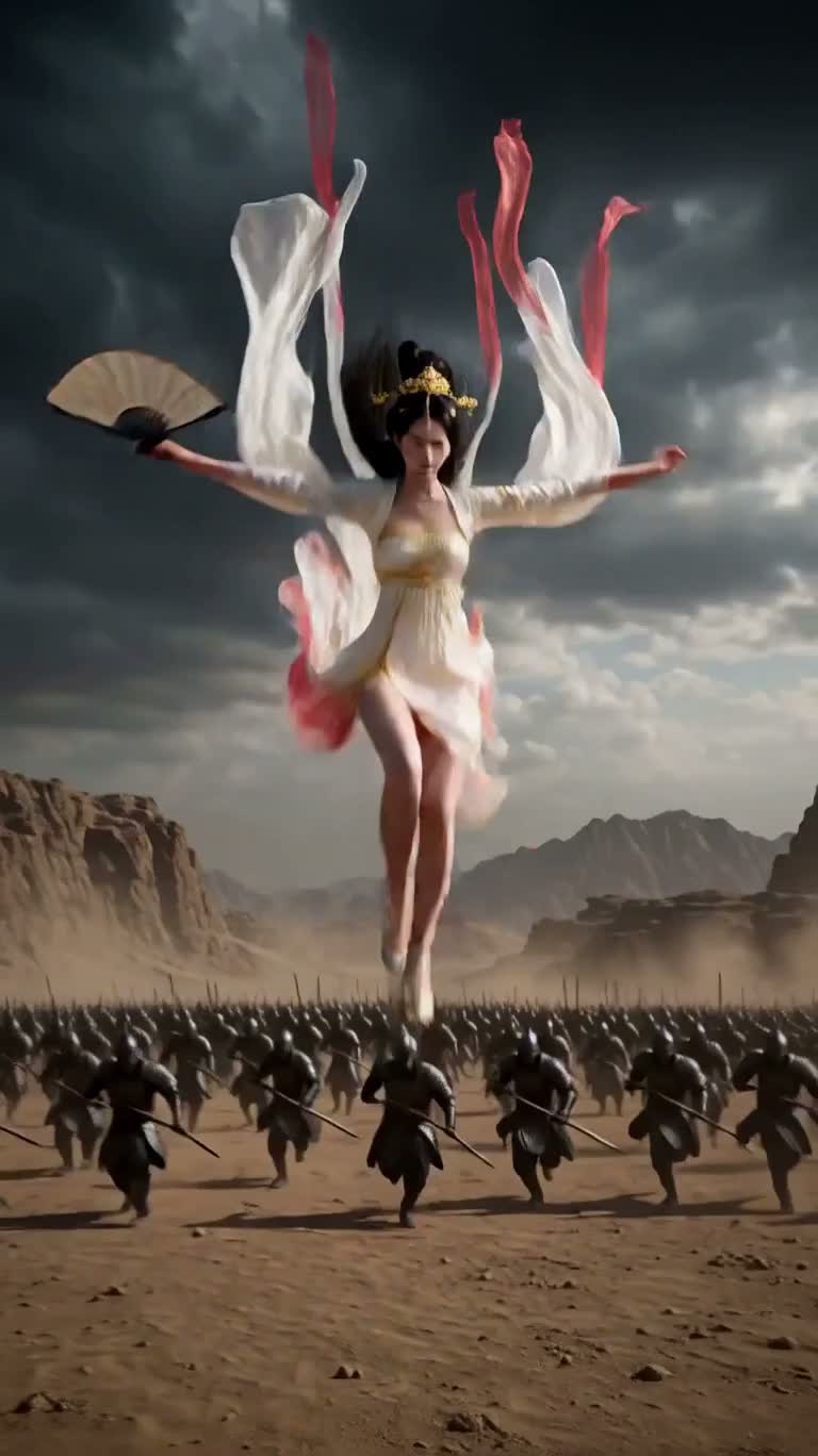 白衣战神折扇召唤神女法相 — AI video creation