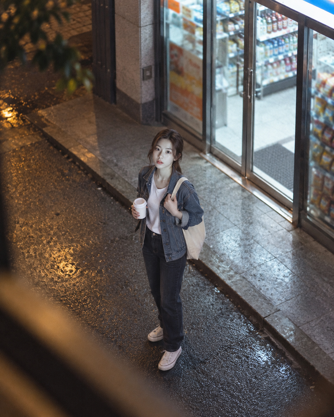 俯拍夜景便利店随性街拍 — AI image creation