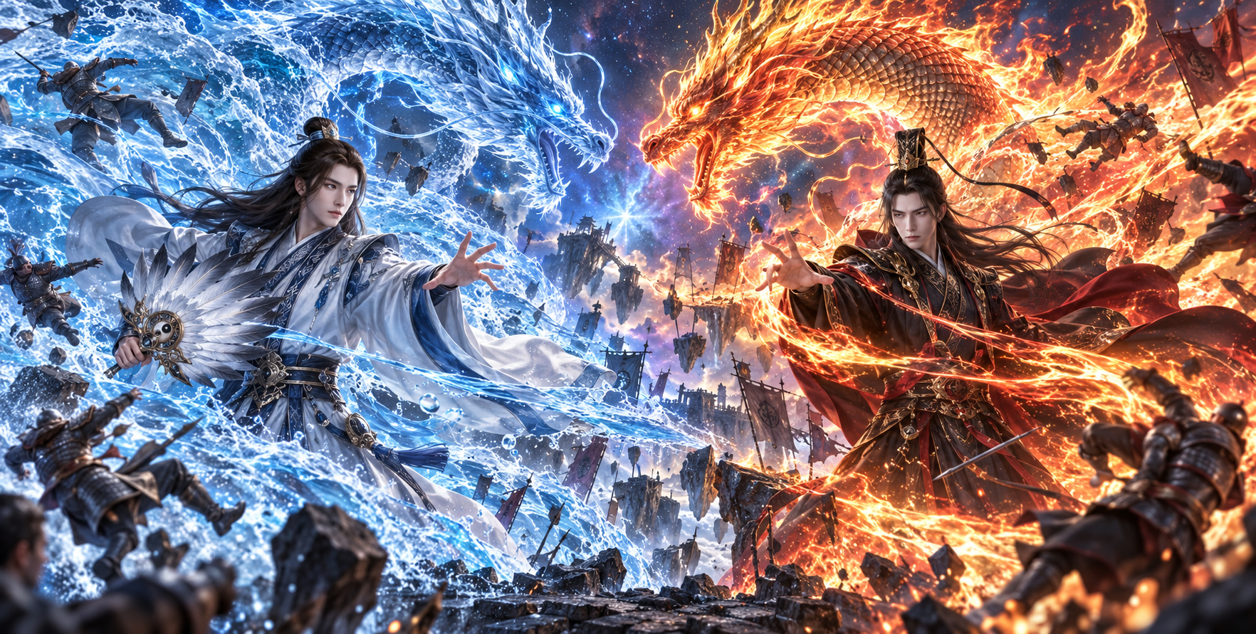 诸葛亮对决司马懿水火巨龙无双乱舞 — AI image creation