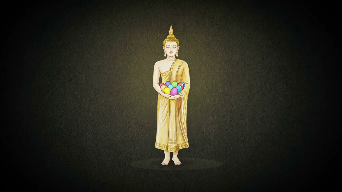 고요한 채색 속의 태국 불상과 부활절 달걀