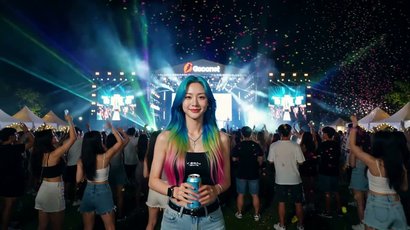Nuit du festival de musique néon arc-en-ciel — AI video creation