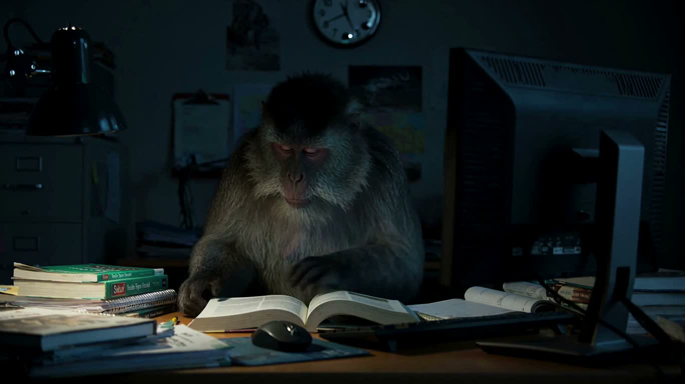 真夜中にドイツ語を学ぶ猿