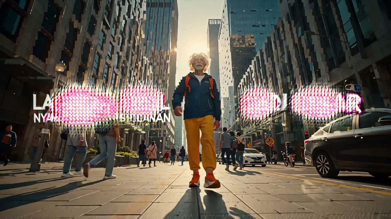 橙白跑鞋城市冒险广告 — AI video creation