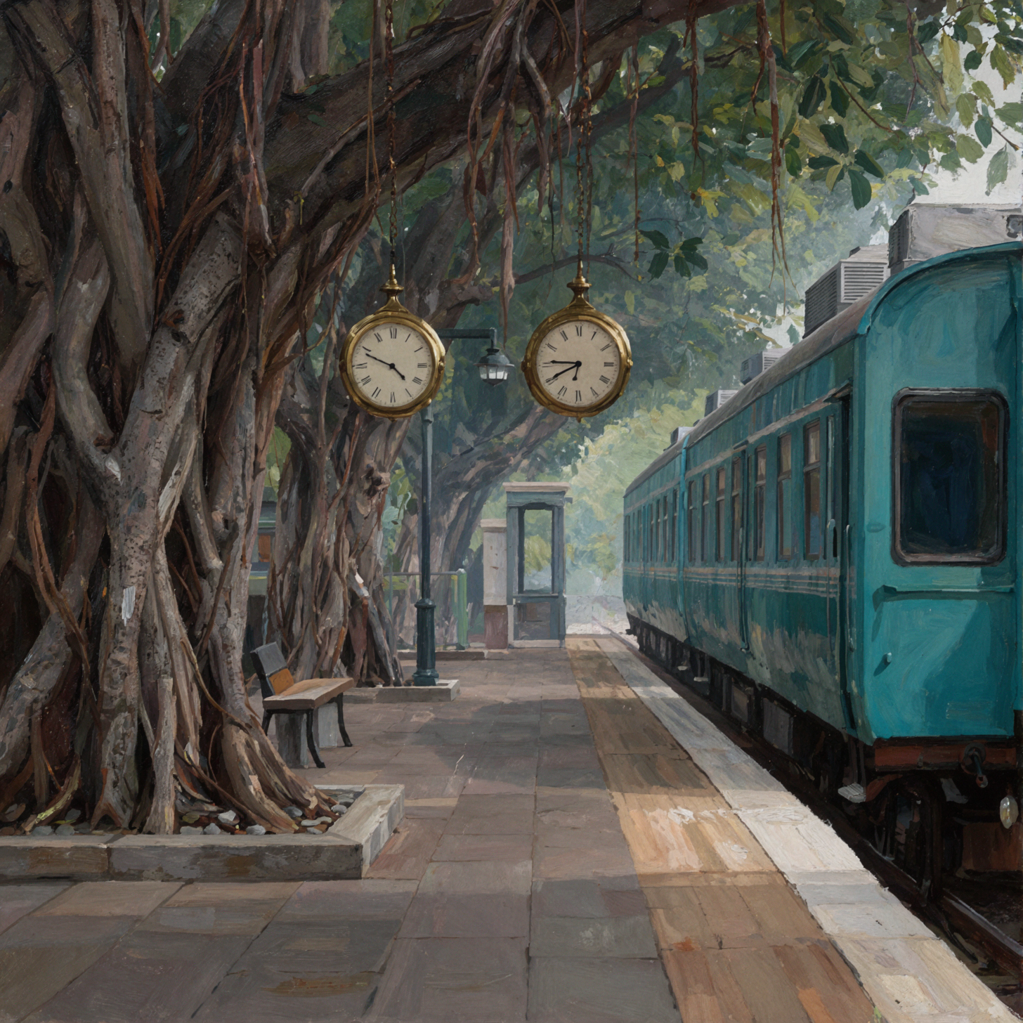 古木の駅 · 古典油彩画 — AI image creation