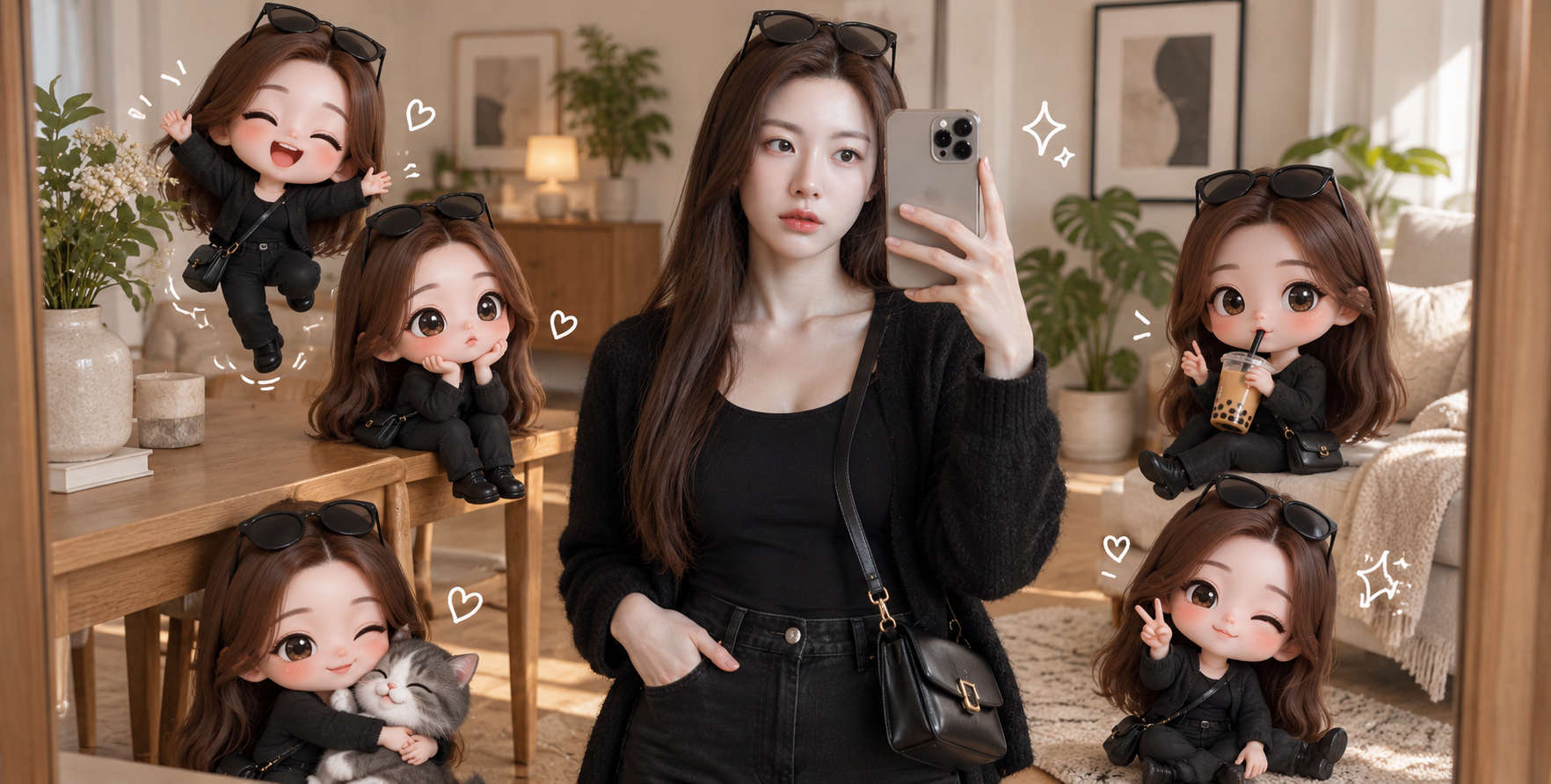 极简家居里的Q版俏皮少女 — AI image creation