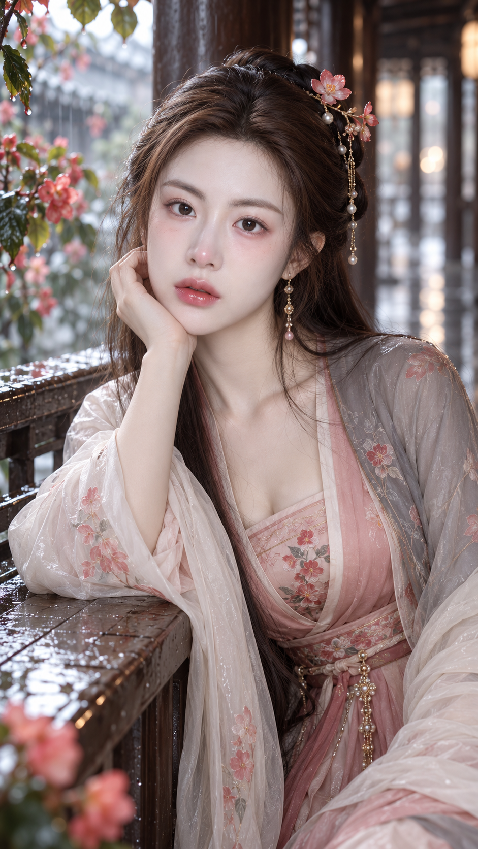 雨后古风回廊:夕棠绢雨微醺妆肖像 — AI image creation