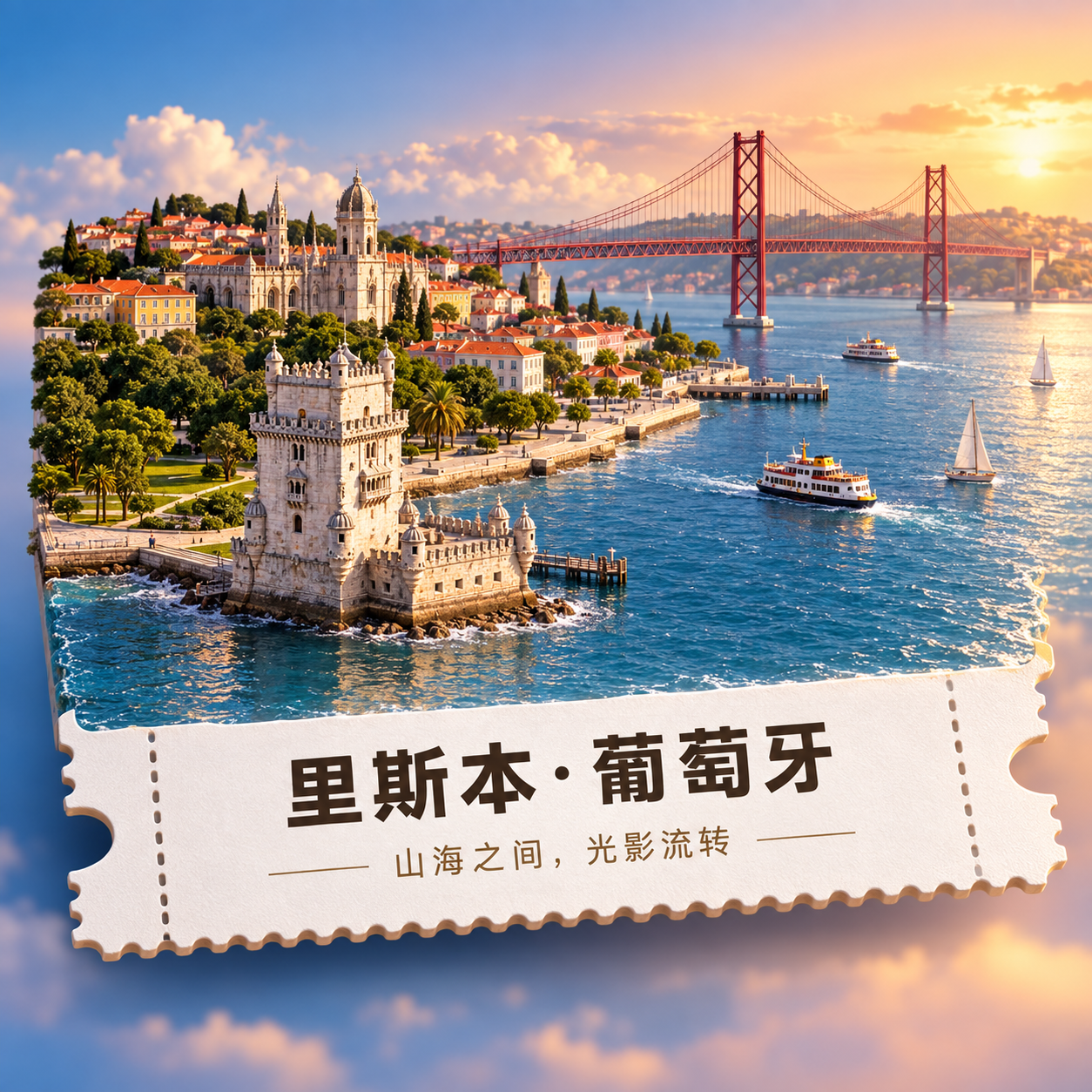 漂浮微缩海岸世界旅行海报 — AI image creation