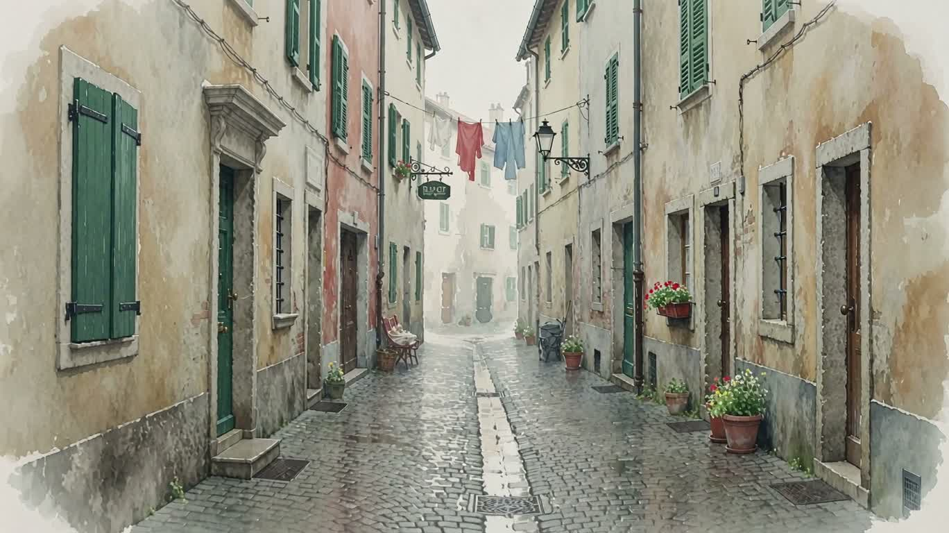Watercolor Alley After Rain — AI video creation