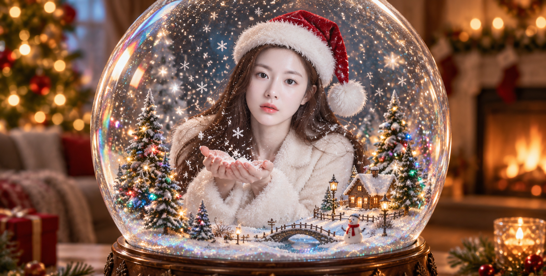 유리 스노우볼 속 크리스마스 성인 초상화