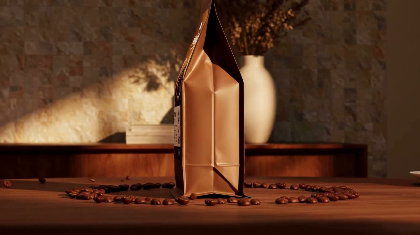 コーヒー包装と豆の舞踏広告 — AI video creation