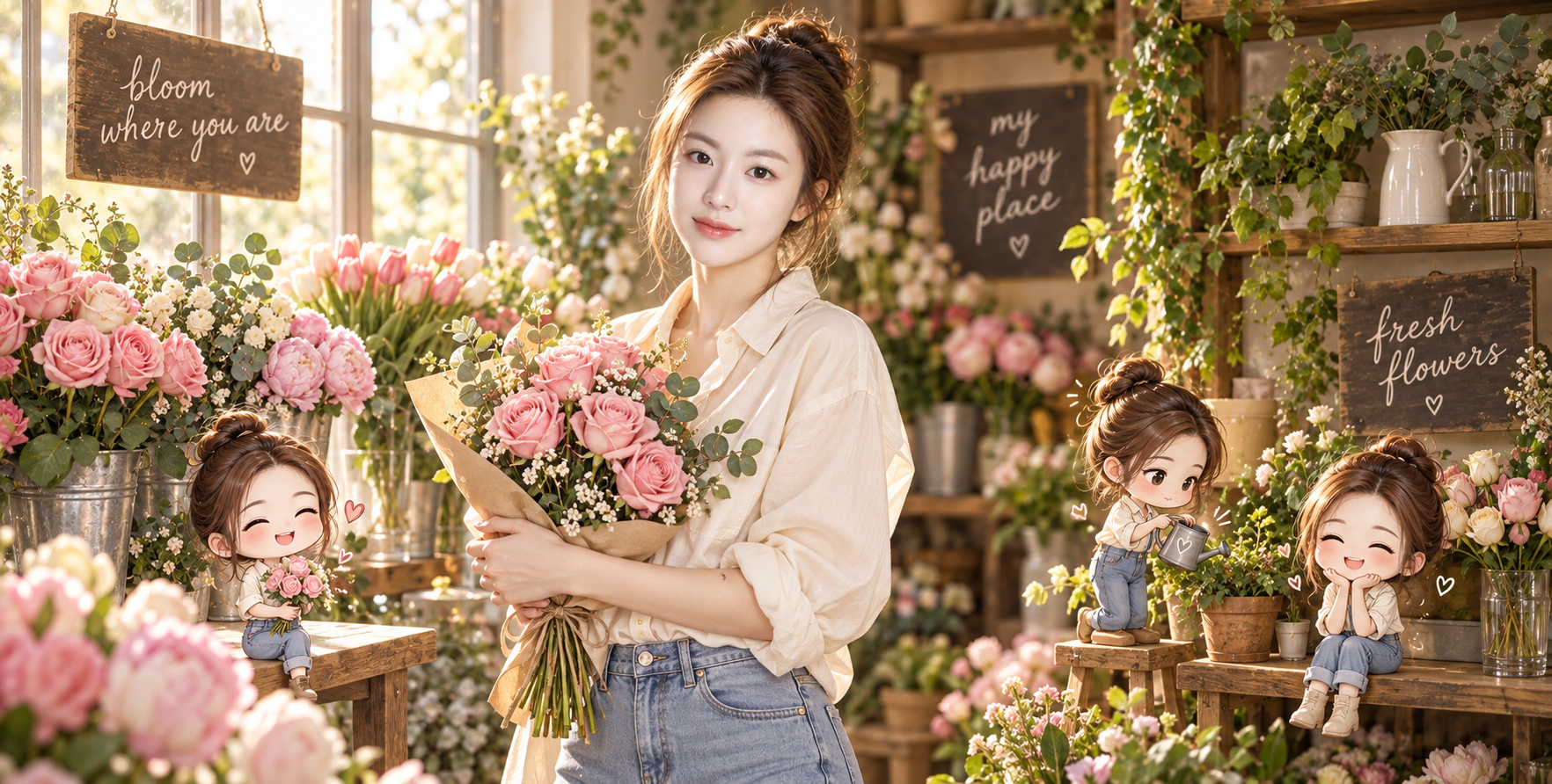 Tiệm hoa nắng ấm và chân dung cô gái chibi