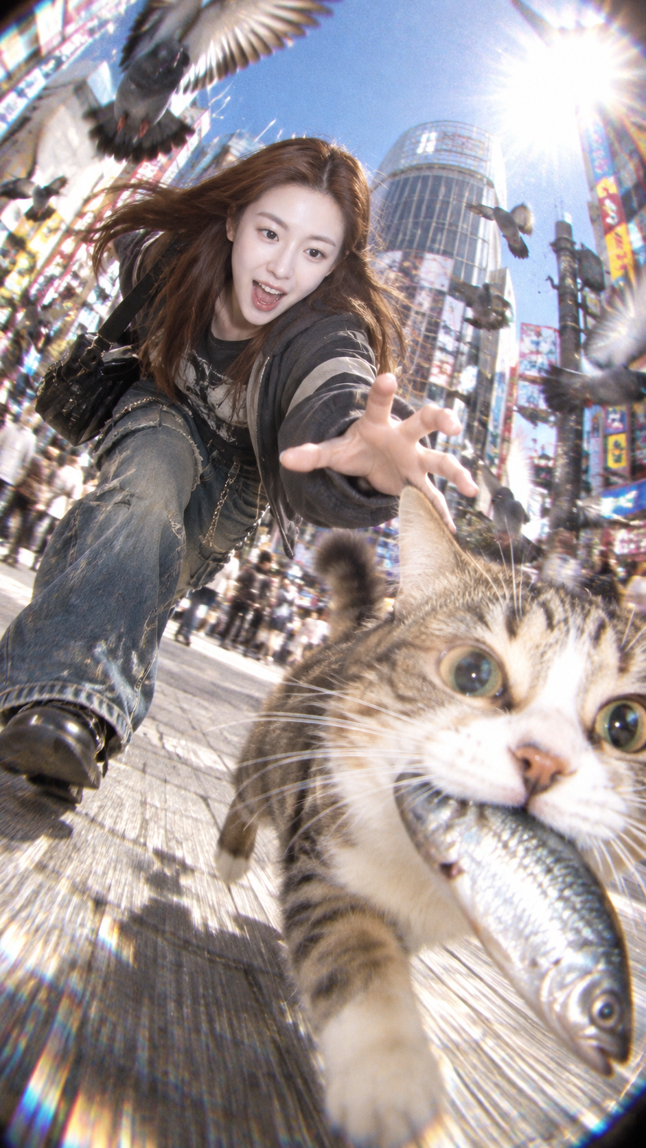 Y2K CCD鱼眼追猫混乱抓拍 — AI image creation