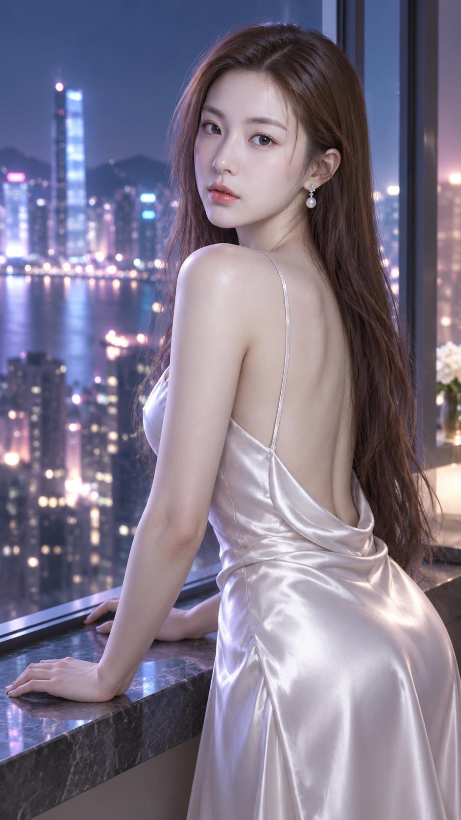 Chân dung 3D nữ trưởng thành phong cách đô thị neon giả tưởng
