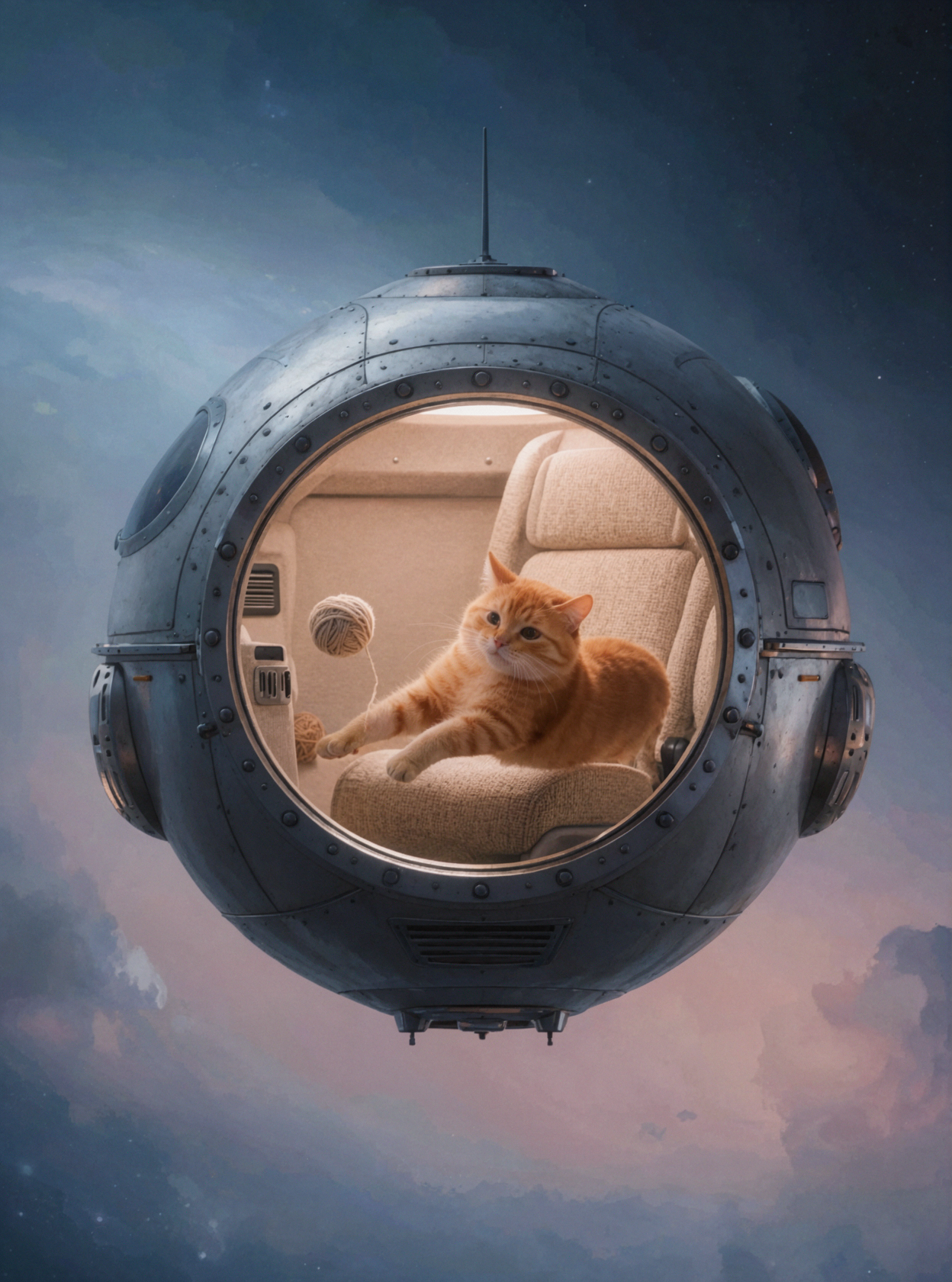 猫の宇宙カプセル・ファンタジーコンセプト — AI image creation