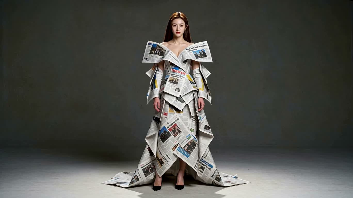 Design de personnage féminin en robe de journal