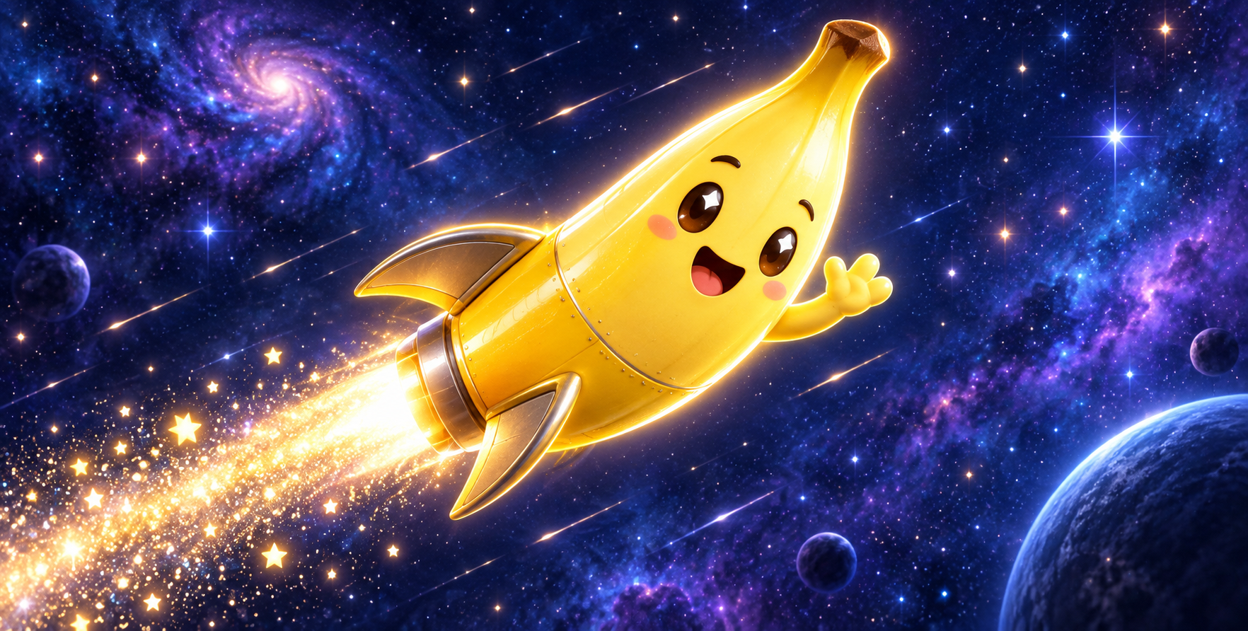 发光香蕉火箭穿越星尘 — AI image creation