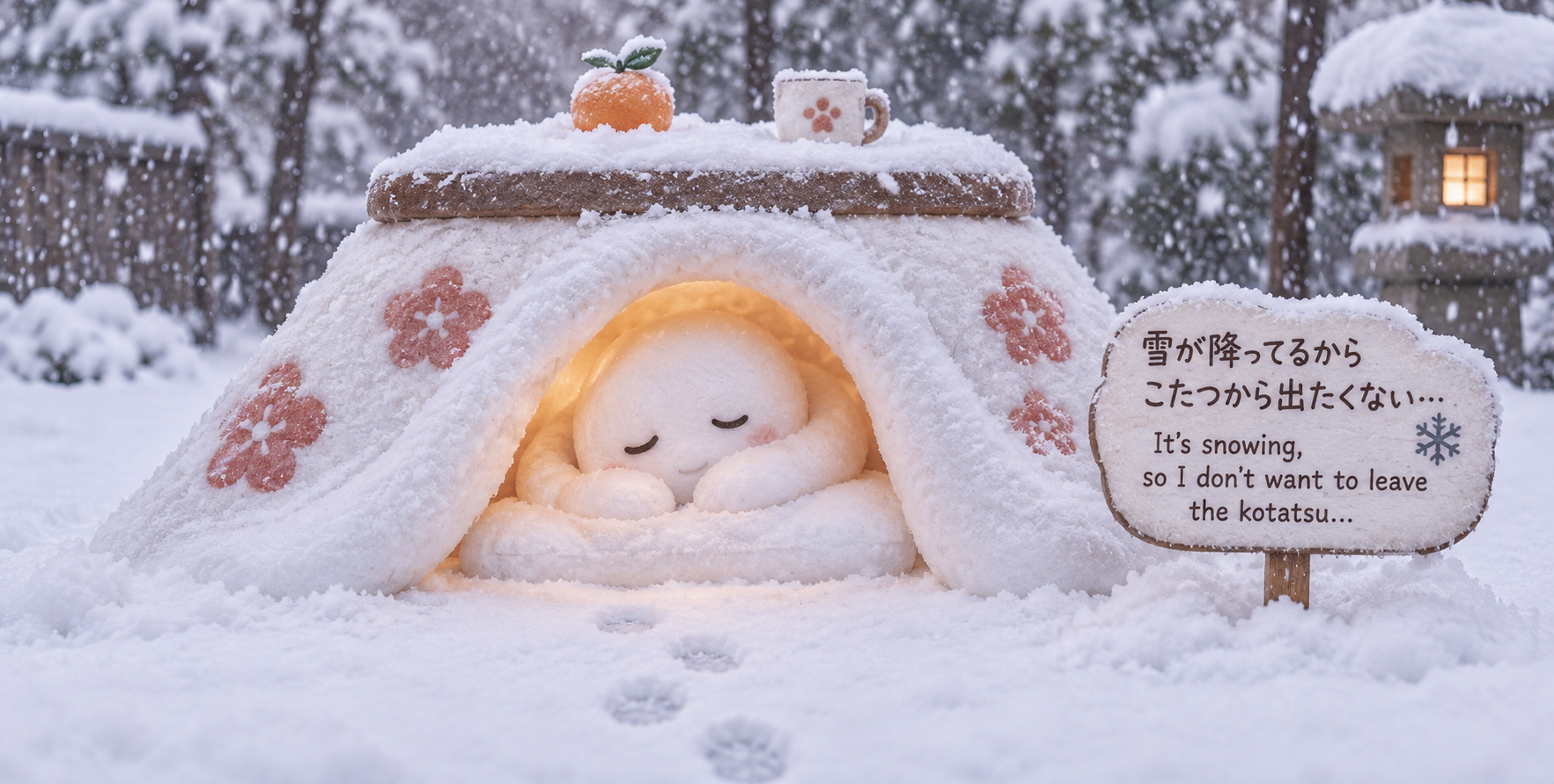 蜷缩在被炉里的慵懒雪雕 — AI image creation