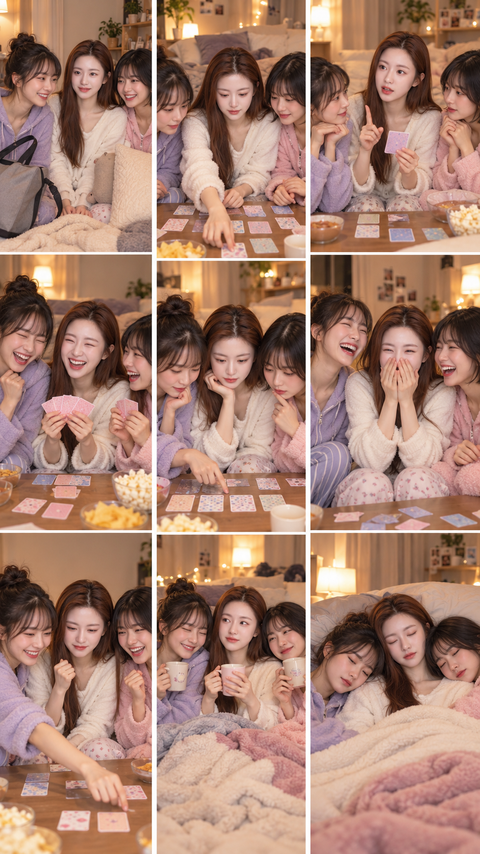 三位成年日本女性过夜派对游戏九宫格 — AI image creation