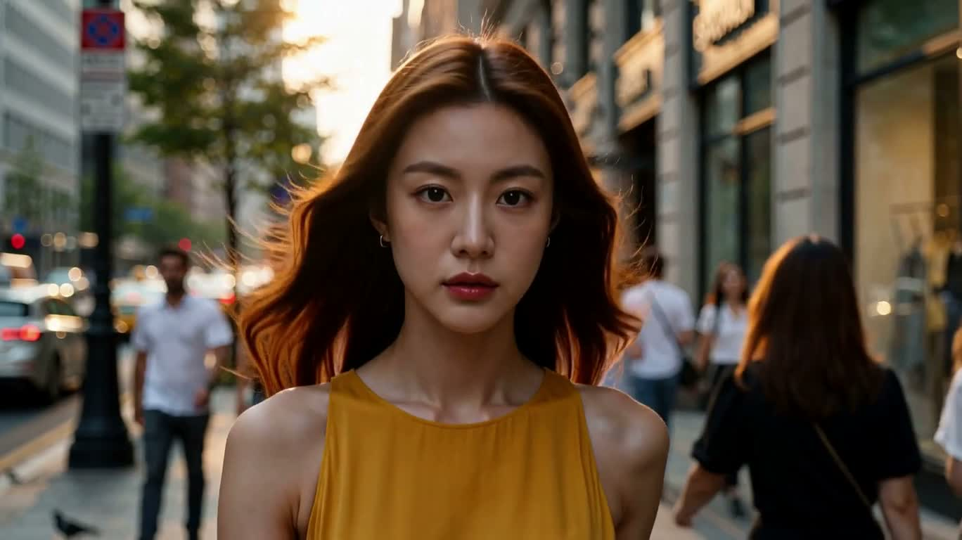 都市街头的黄裙旋舞 — AI video creation
