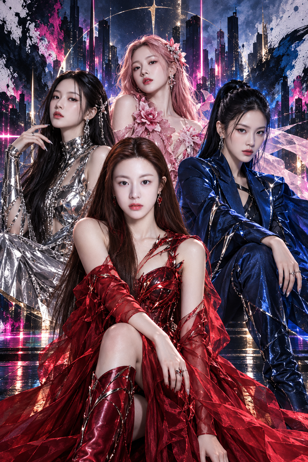 四域霓虹:四人女团回归视觉概念 — AI image creation