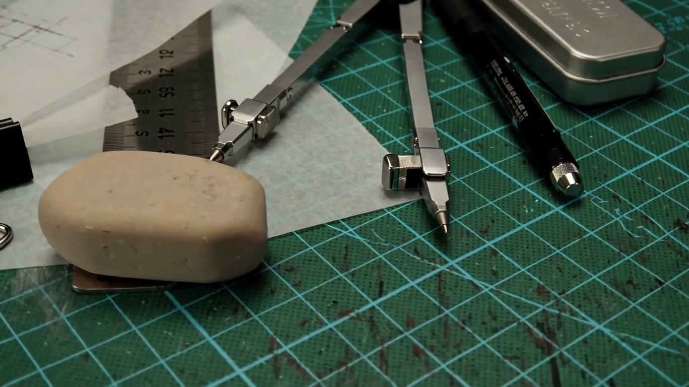 緑のマットの上の製図用具 — AI video creation