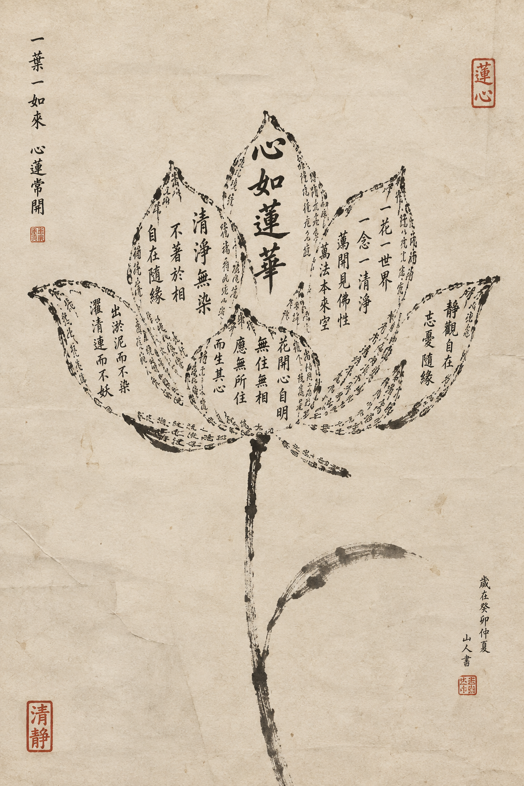 东方文人美学荷花书法图形 — AI image creation