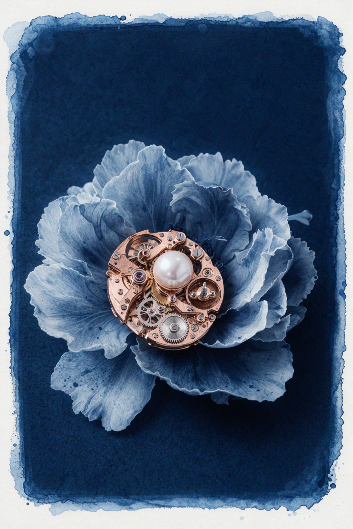 Mẫu đơn cơ khí · Nghệ thuật Cyanotype — AI image creation