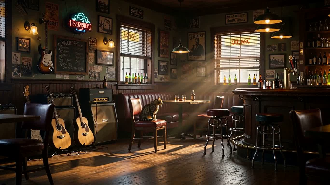 Cat on a Chair in an Afternoon Rock Bar — AI video creation