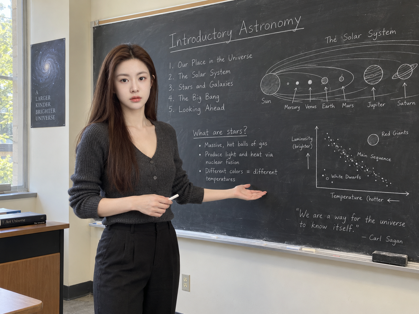 大学教师在清晰黑板前授课 — AI image creation