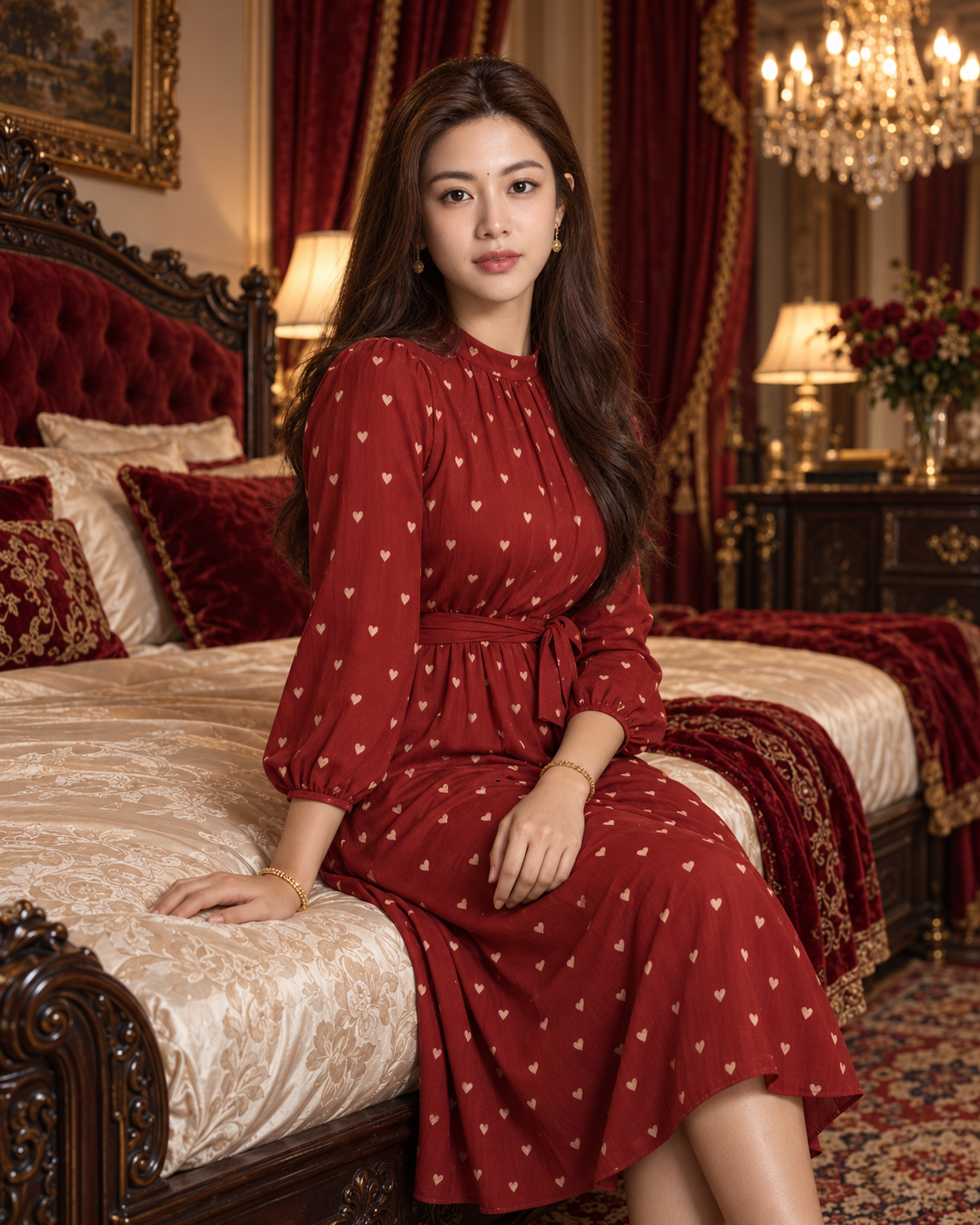 奢华维多利亚卧房里的印度成年肖像 — AI image creation