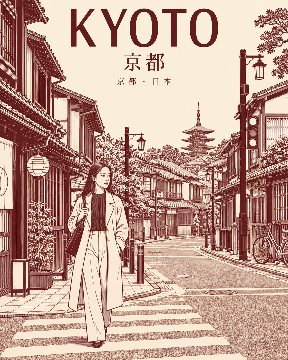 Áp phích du lịch tối giản phong cách retro đơn sắc về cuộc sống thành phố