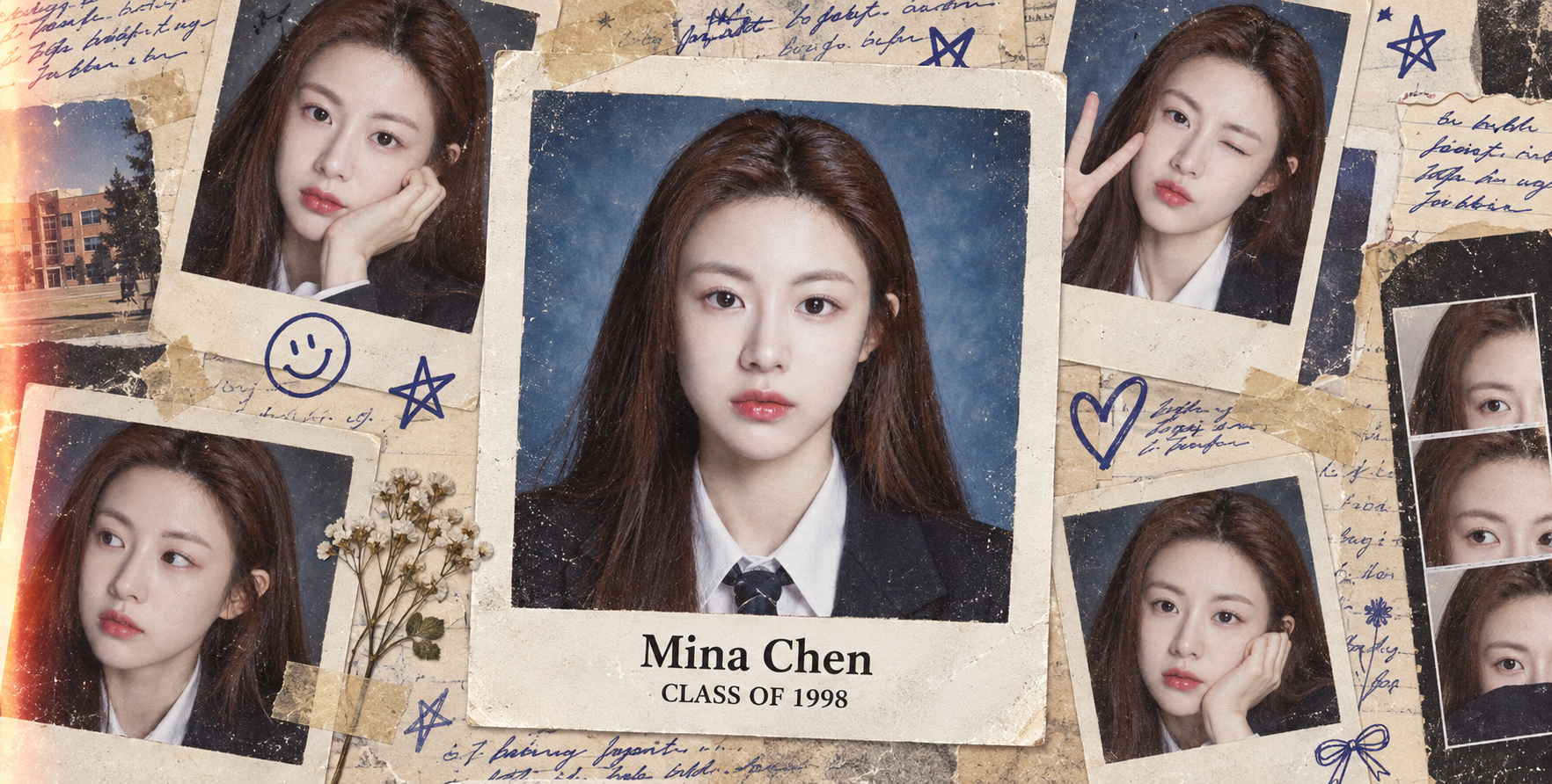 Cắt dán chân dung album kỷ niệm retro thập niên 90