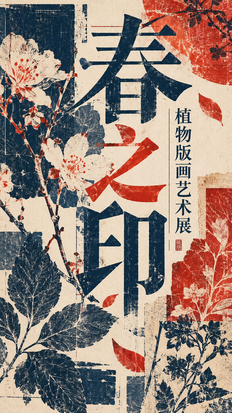 日系编辑风植物版画艺术展览海报 — AI image creation
