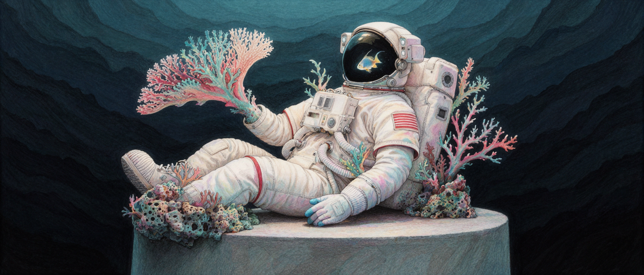 Коралловый скафандр · Цветной карандаш — AI image creation