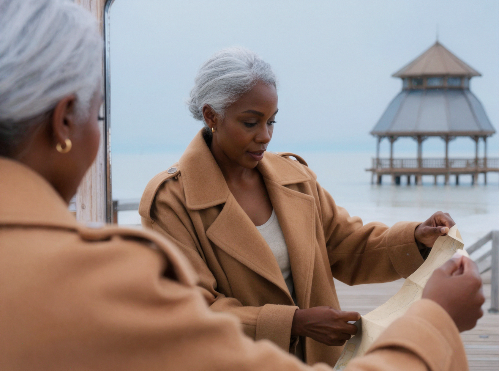 Silver-Haired African Woman Traveler · Distant Horizons · Mirror Narrative
