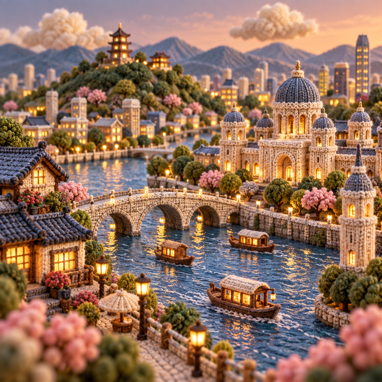 编织毛线艺术风格微缩城市 — AI image creation