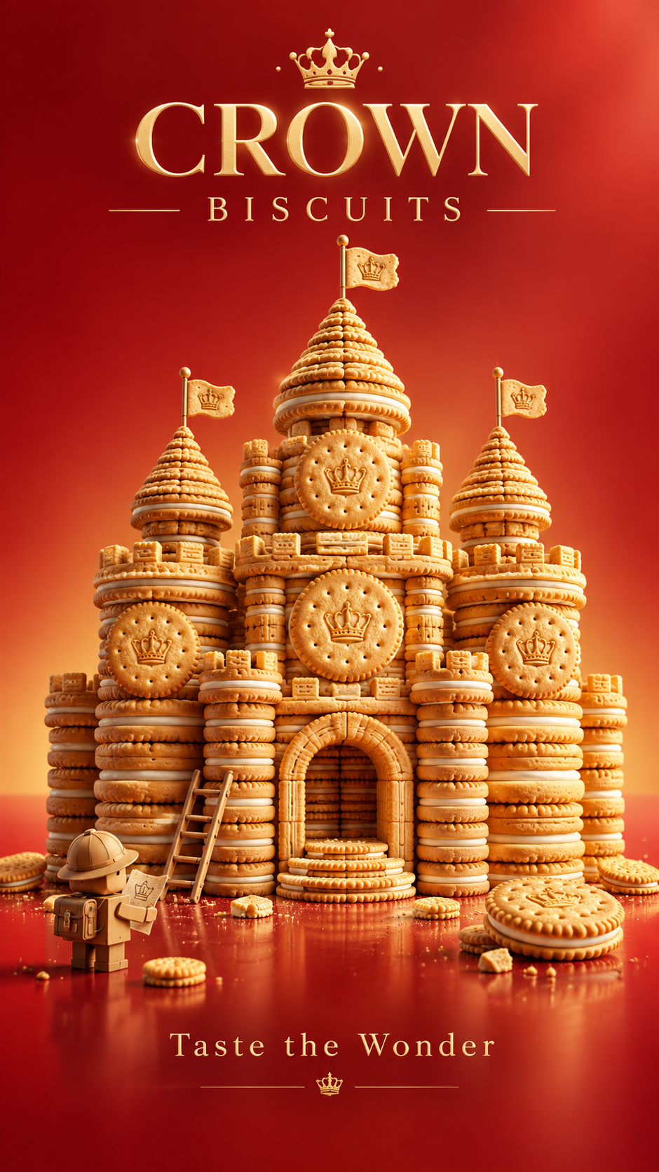 CROWN BISCUITS极简奢华3D广告海报 — AI image creation