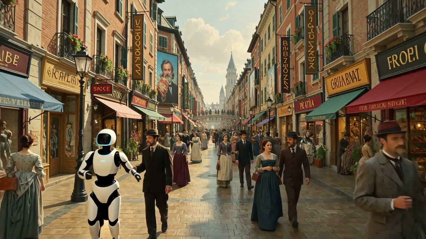人とAIが共生する絵画的なショッピング街
