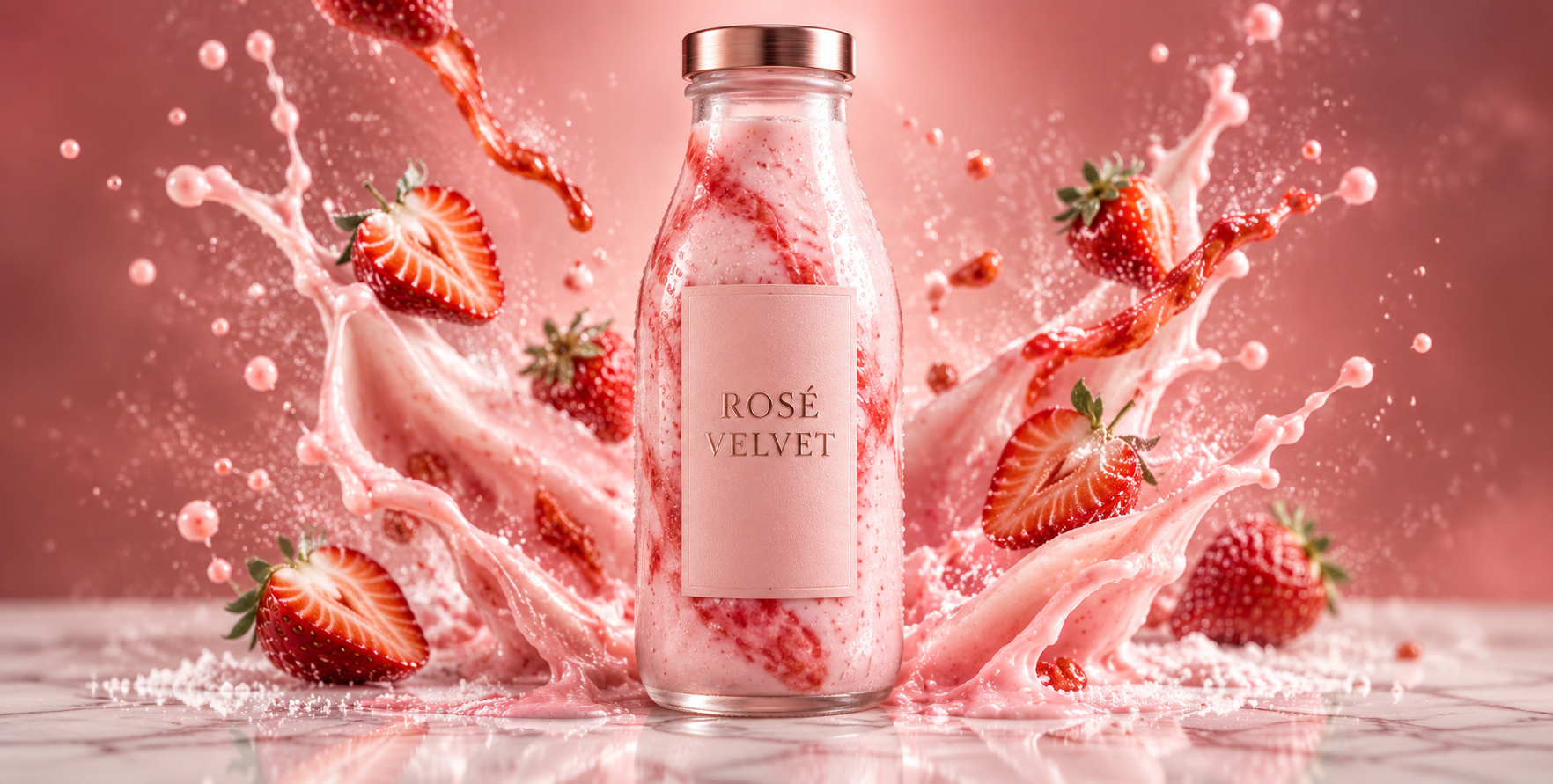 ROSÉ VELVET草莓奶昔的奢华定格广告 — AI image creation
