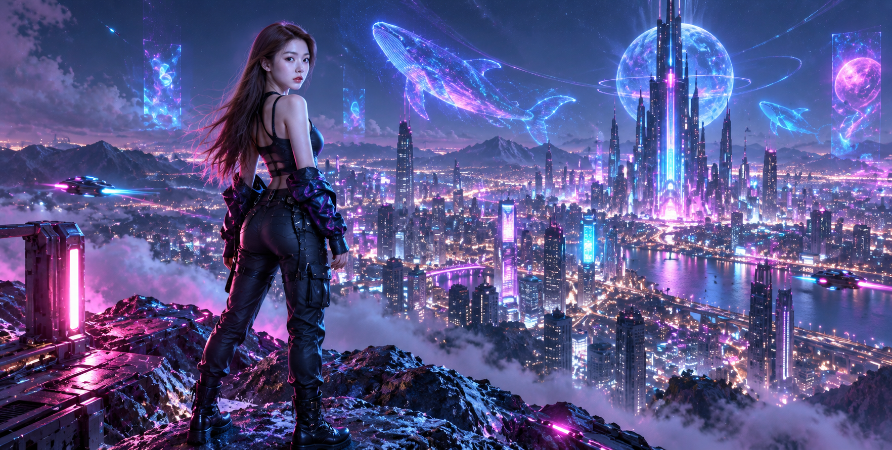 Người ngắm nhìn từ đỉnh cyber neon