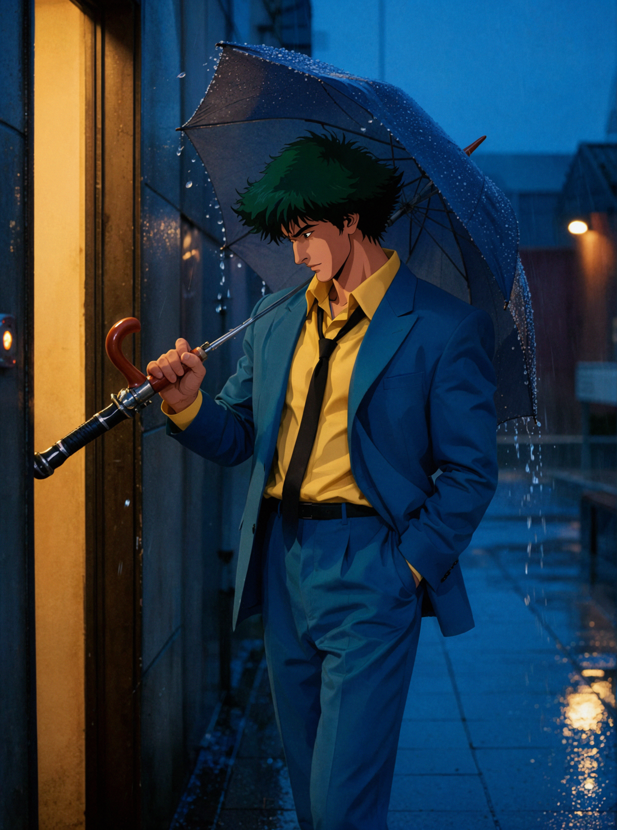 斯派克·斯皮格尔 · 雨伞交错 · 蓝调时刻 — AI image creation