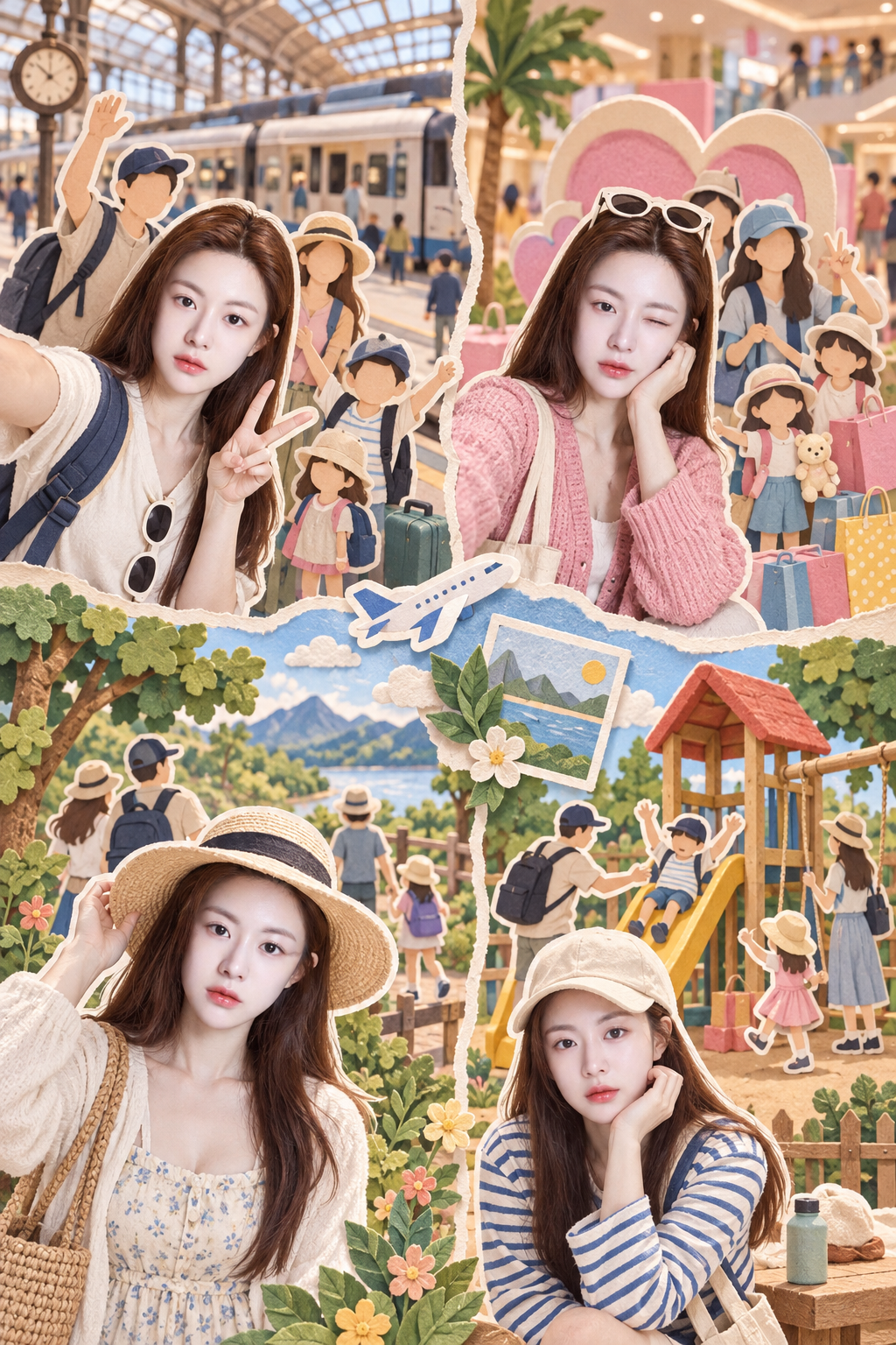 四场景家庭旅行立体剪纸拼贴 — AI image creation