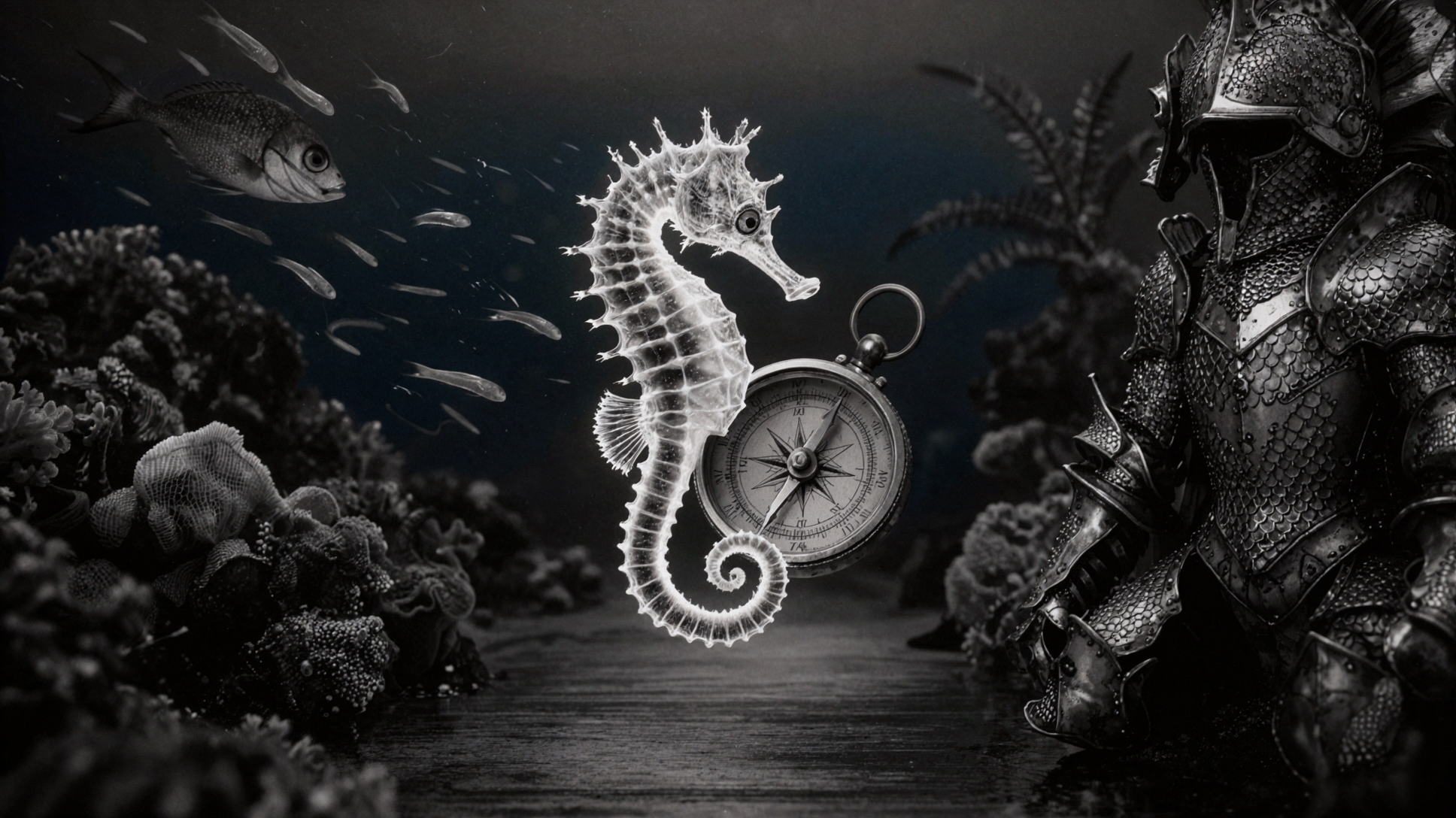Luminous Seahorse · Black and White Silver Gelatin