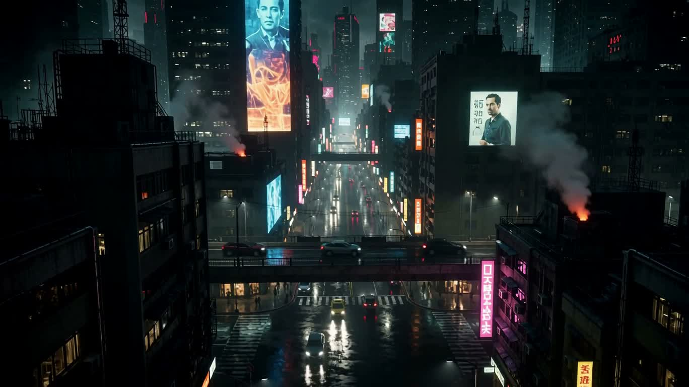 霓虹雨城白色越野皮卡 — AI video creation